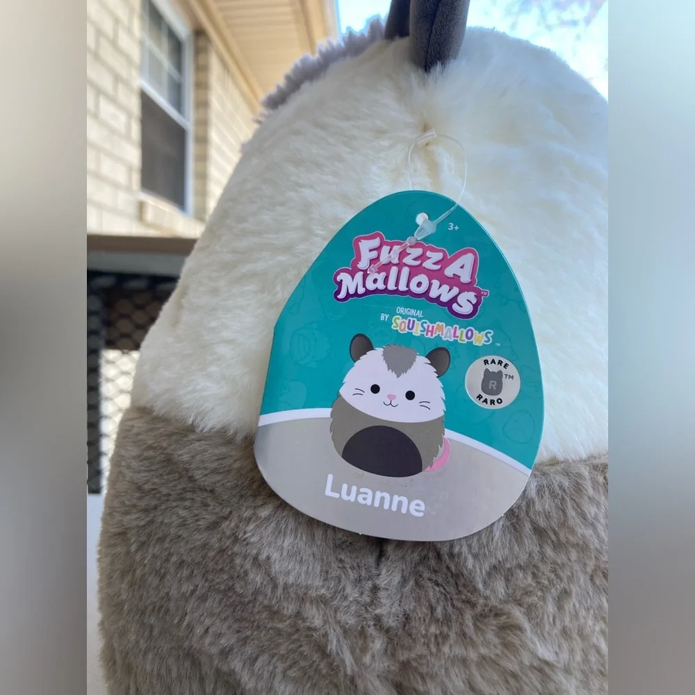 RARE Squishmallows Fuzzamallows Luanne 12" Fluffy White Grey Opossum Rat Mouse - Picture 13 of 17